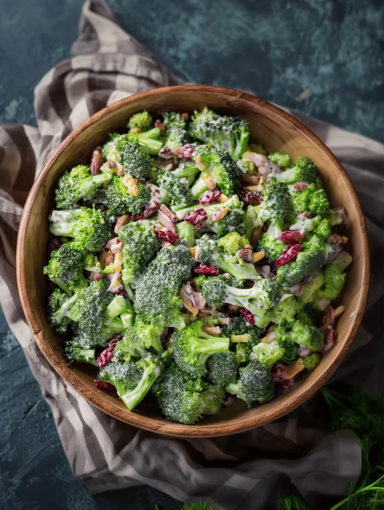 Delicious and Classic Broccoli Salad Recipe with Creamy Dressing, sunflower seeds, and a creamy dressing.