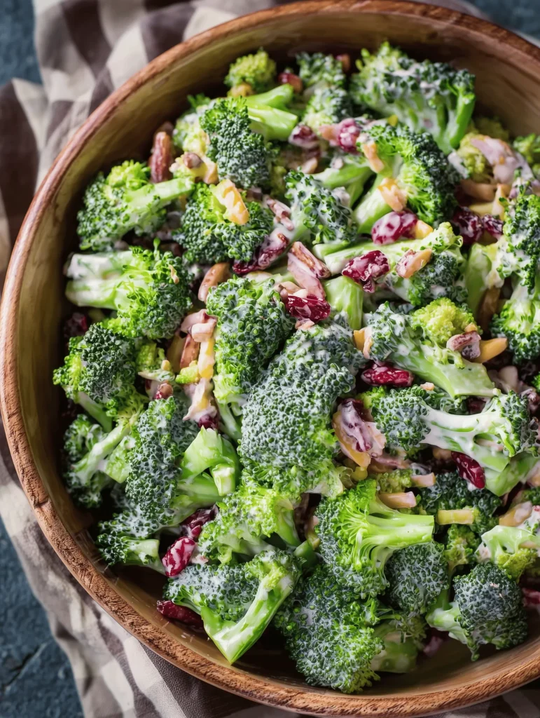Delicious and Classic Broccoli Salad Recipe with Creamy Dressing, sunflower seeds, and a creamy dressing.