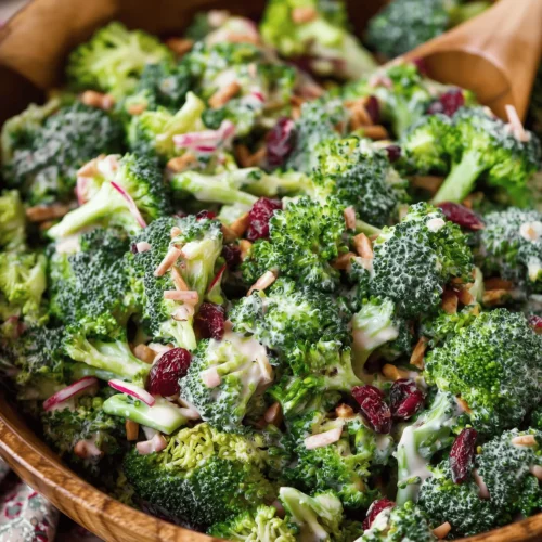 Delicious and Classic Broccoli Salad Recipe with Creamy Dressing, sunflower seeds, and a creamy dressing.