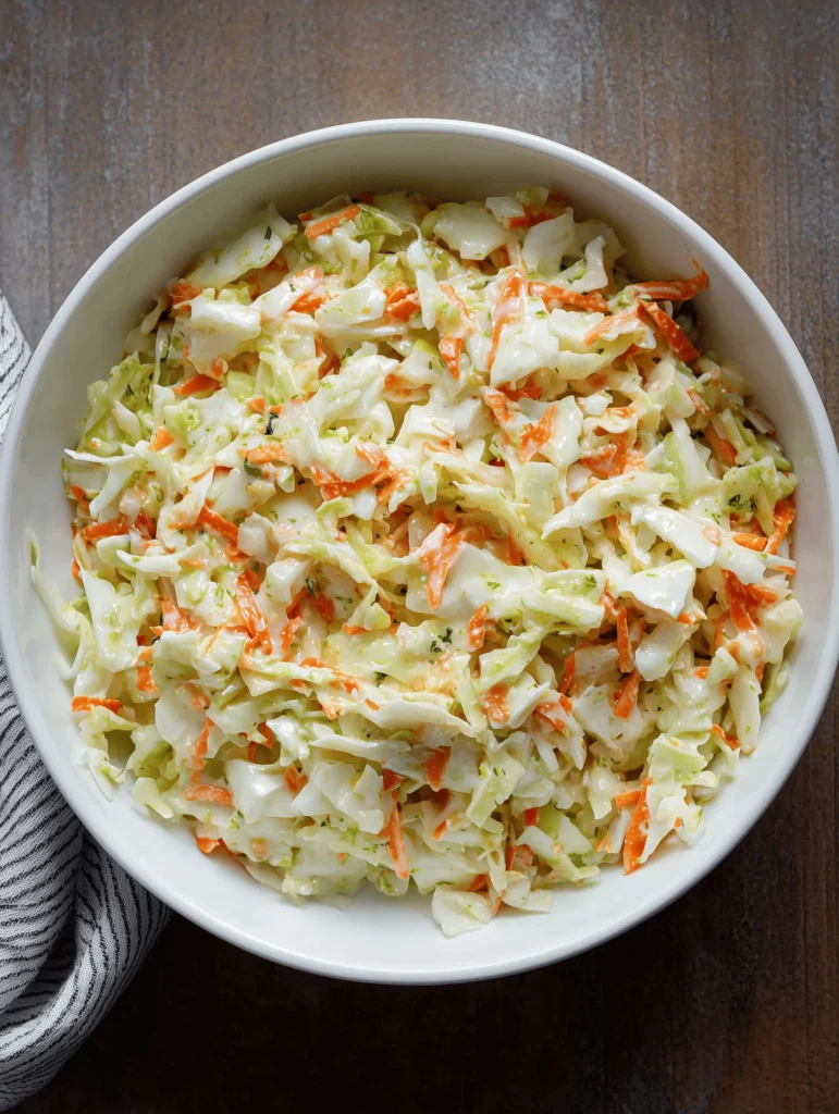 Bowl of homemade Copycat KFC Coleslaw with shredded cabbage and carrots