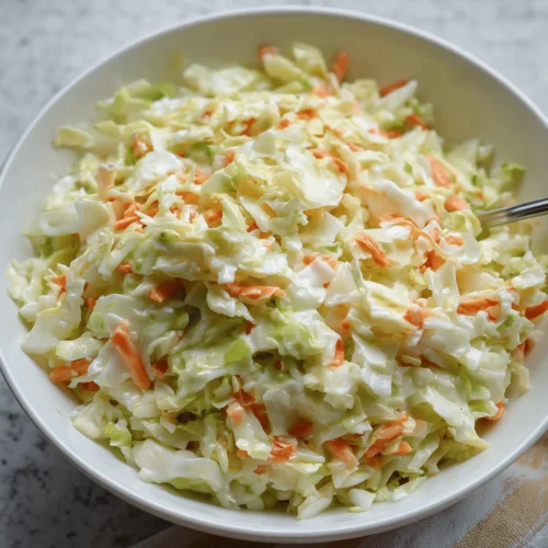 Bowl of homemade Copycat KFC Coleslaw with shredded cabbage and carrots