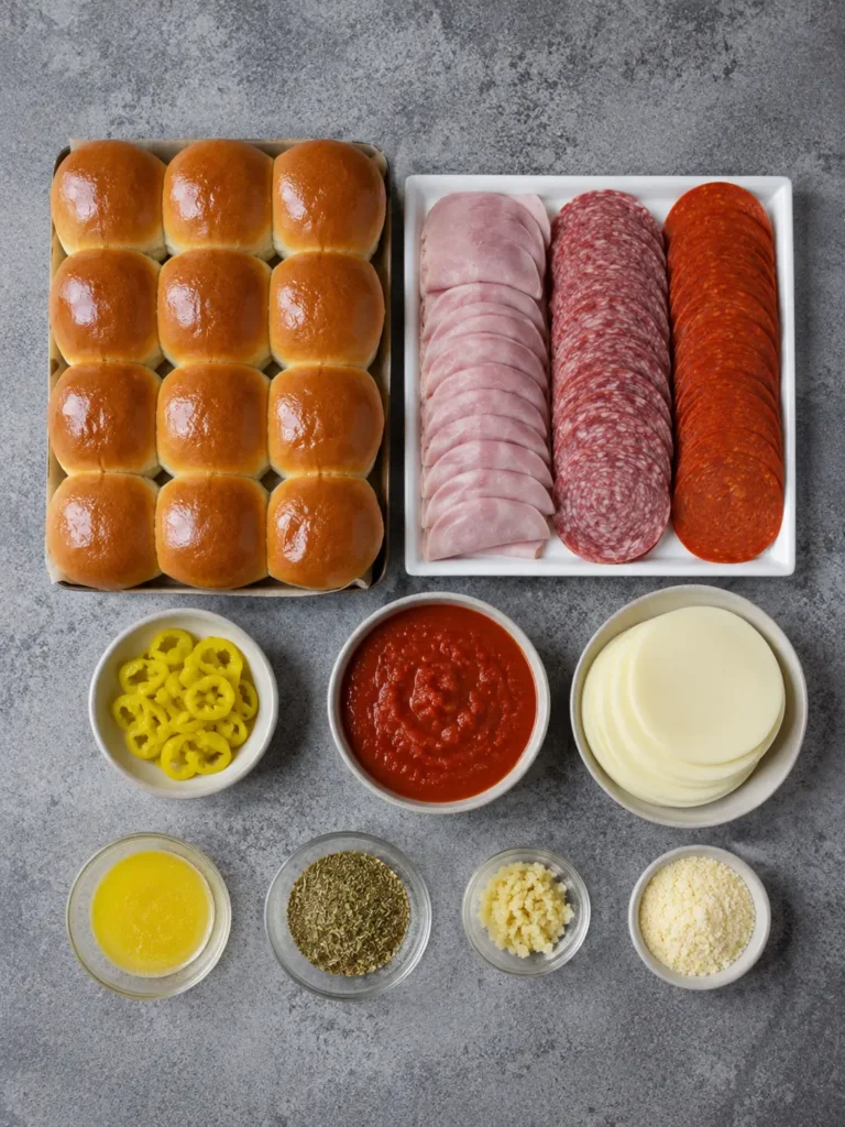 Delicious and Easy Italian Sliders on Hawaiian Rolls, provolone, and peppers on soft buns