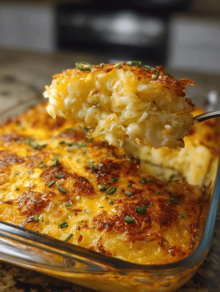 Delicious Grandma's Hash Brown Casserole topped with crunchy cornflakes and cheese