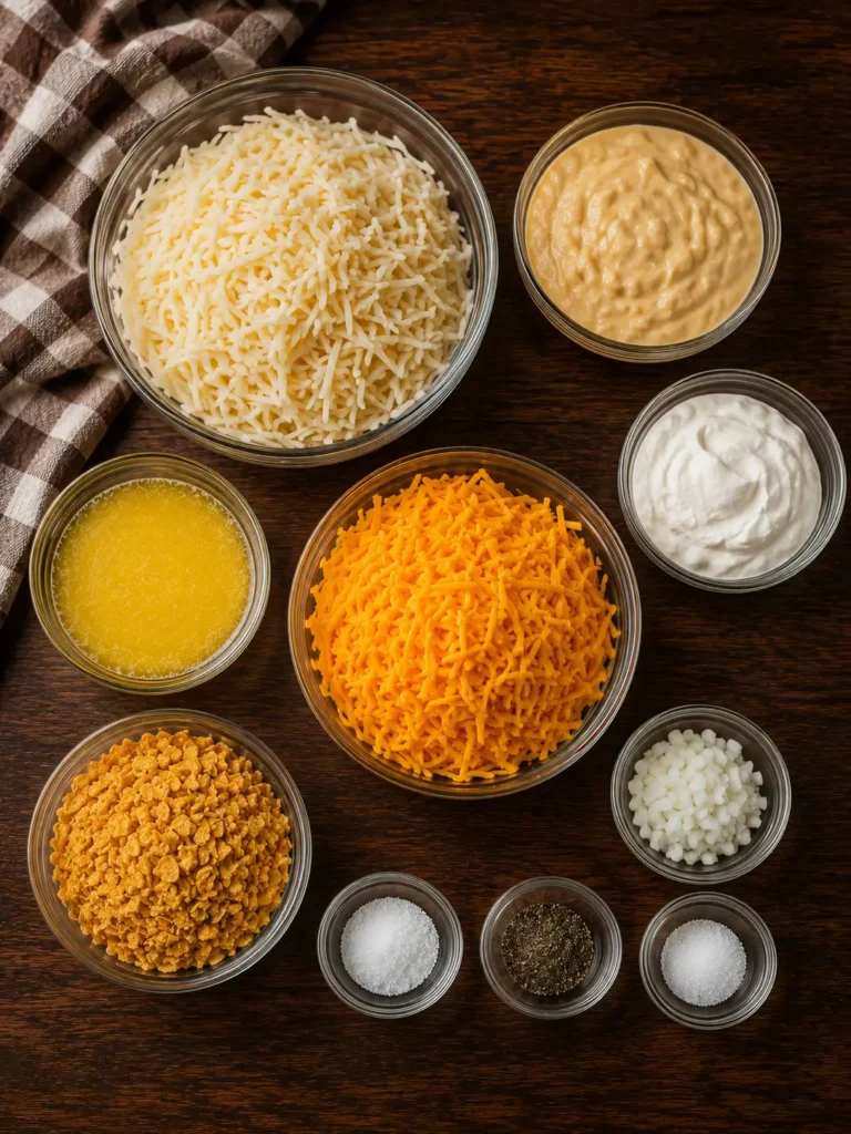 Delicious Grandma's Hash Brown Casserole topped with crunchy cornflakes and cheese