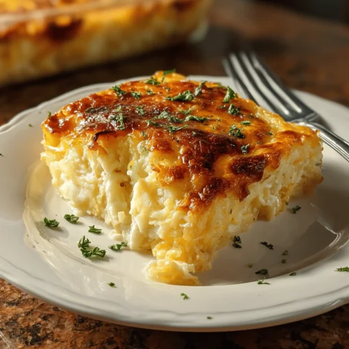 Delicious Grandma's Hash Brown Casserole topped with crunchy cornflakes and cheese