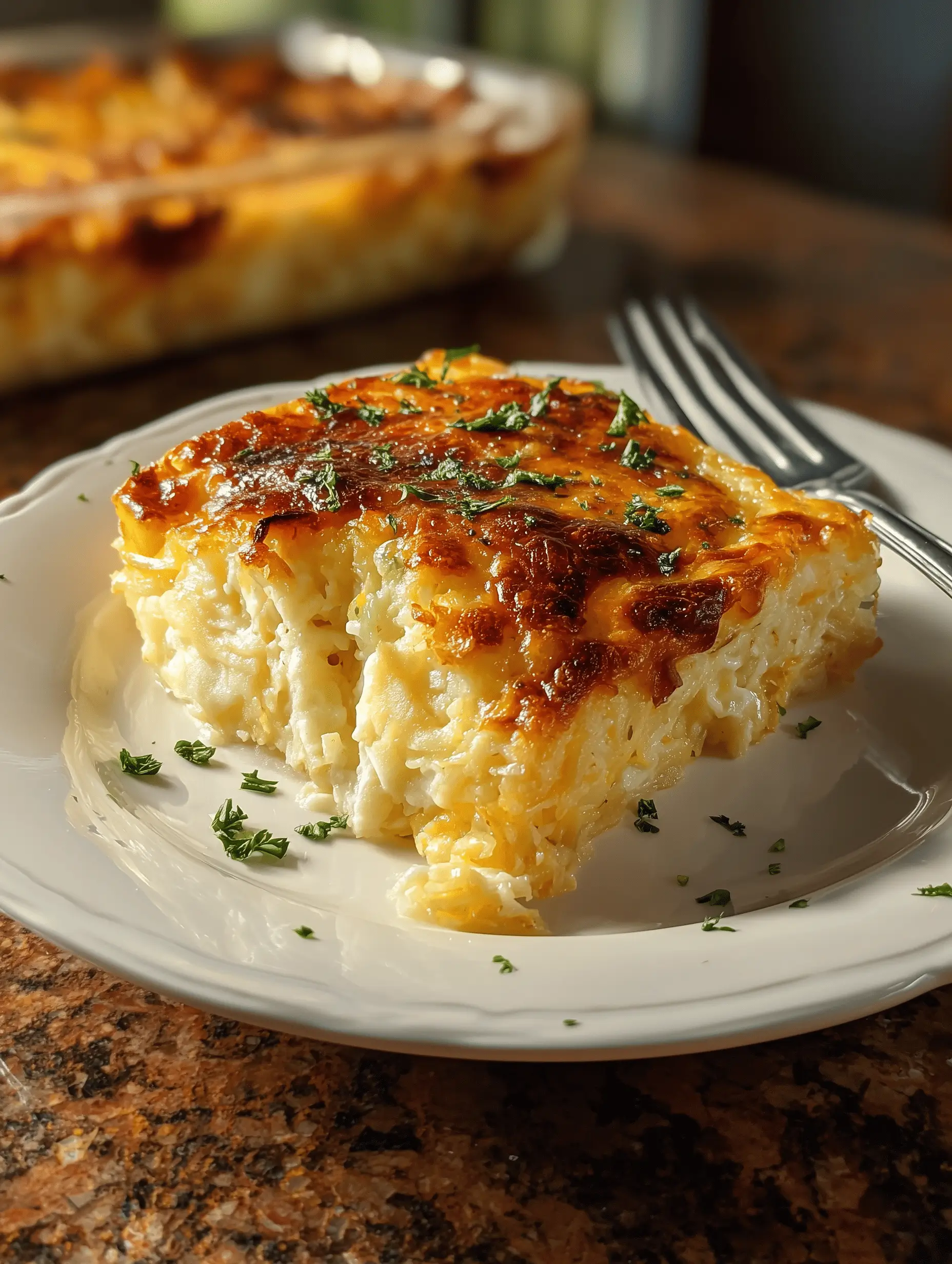 Delicious Grandma's Hash Brown Casserole topped with crunchy cornflakes and cheese