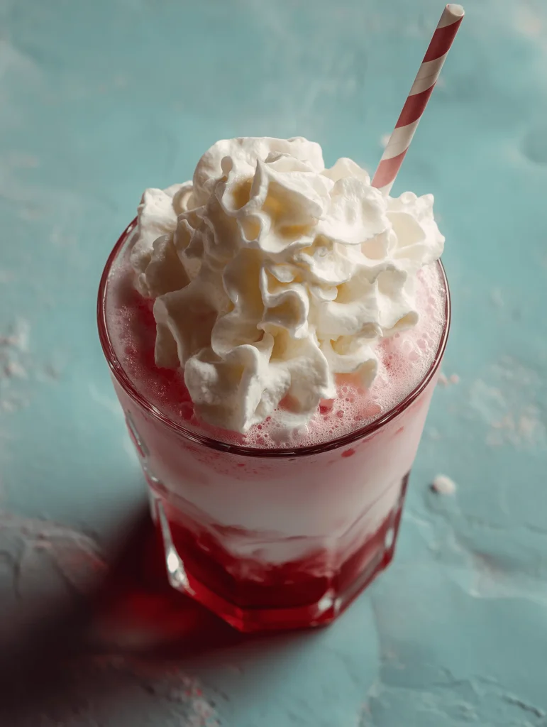 Refreshing glass of Italian Cream Soda with flavored syrup and whipped cream.