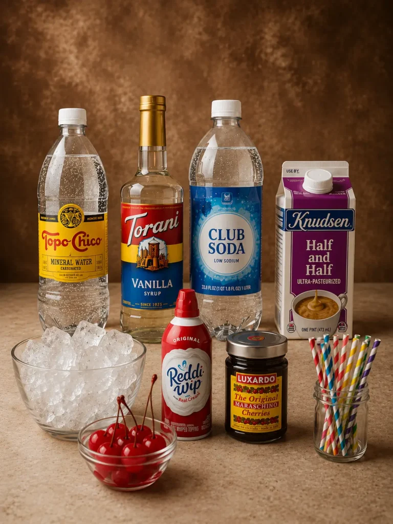Refreshing glass of Italian Cream Soda with flavored syrup and whipped cream.