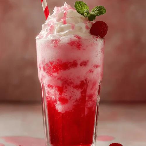 Refreshing glass of Italian Cream Soda with flavored syrup and whipped cream.