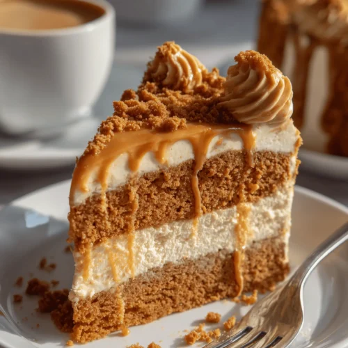 Moist Biscoff cake with cookie butter frosting and streusel topping