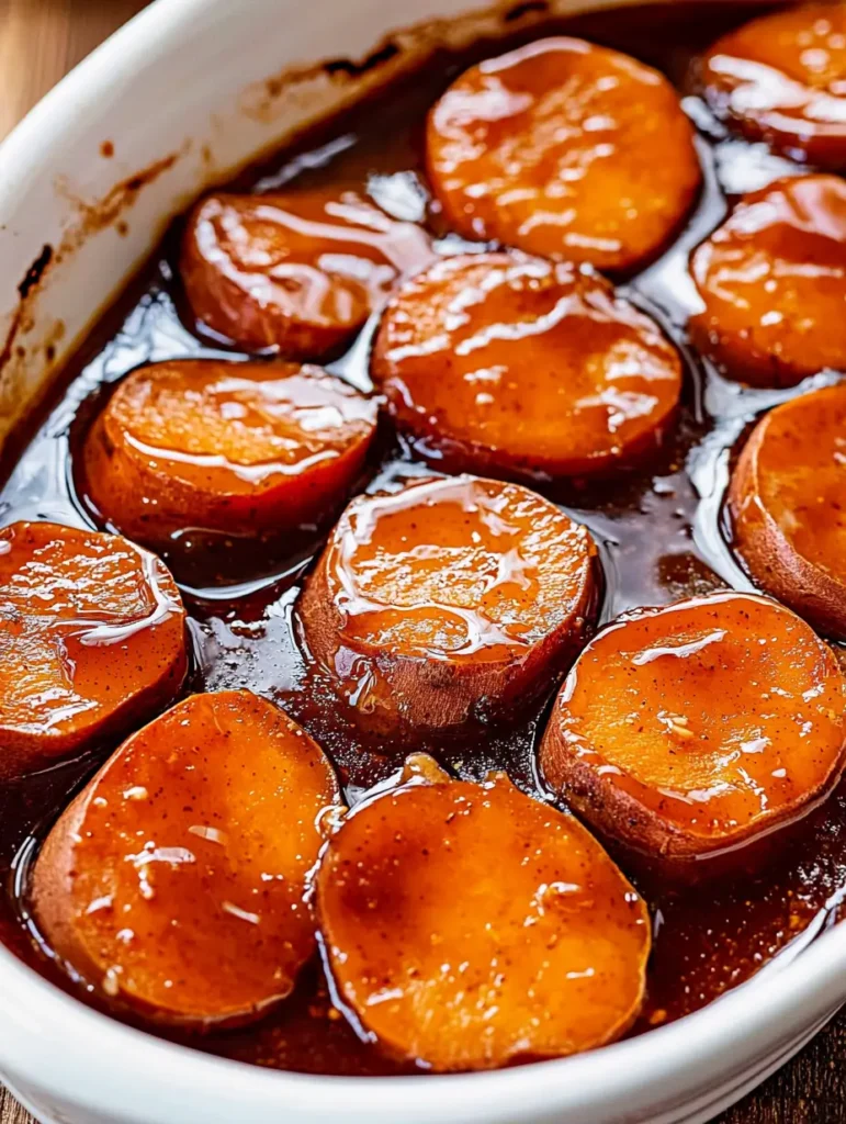 Delicious candied sweet potatoes baked in a rich, buttery glaze and spiced with brown sugar.