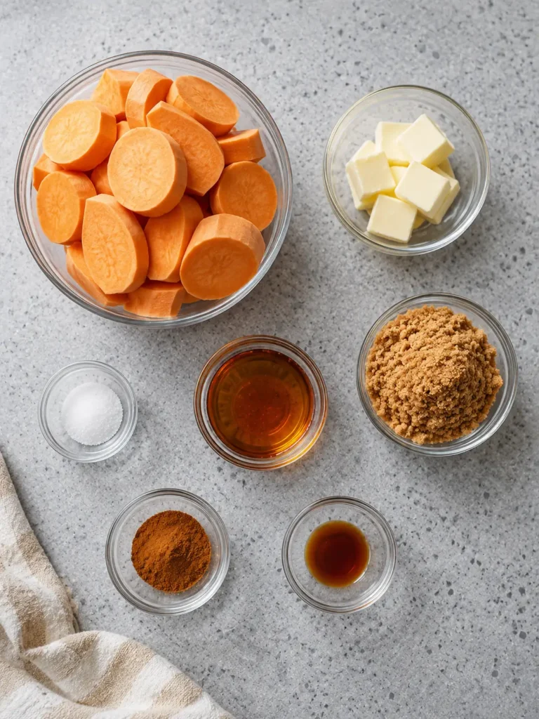 Delicious candied sweet potatoes baked in a rich, buttery glaze and spiced with brown sugar.
